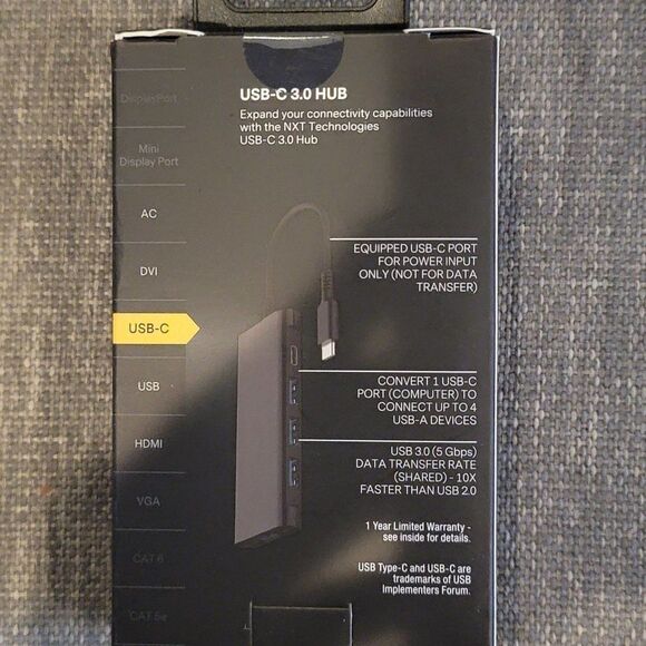 NXT Technologies USB 3.0 Type-C Hub, 4 Ports, Black - Picture 5 of 8